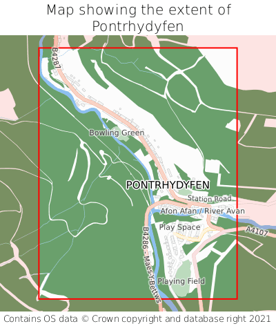Map showing extent of Pontrhydyfen as bounding box