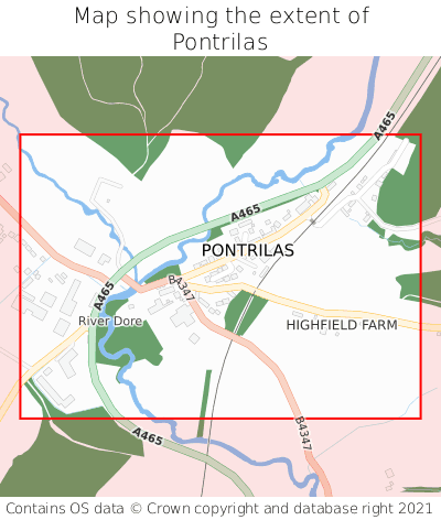 Map showing extent of Pontrilas as bounding box