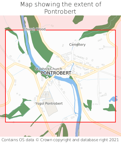 Map showing extent of Pontrobert as bounding box