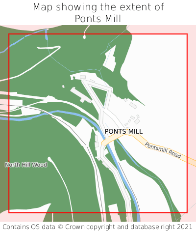 Map showing extent of Ponts Mill as bounding box