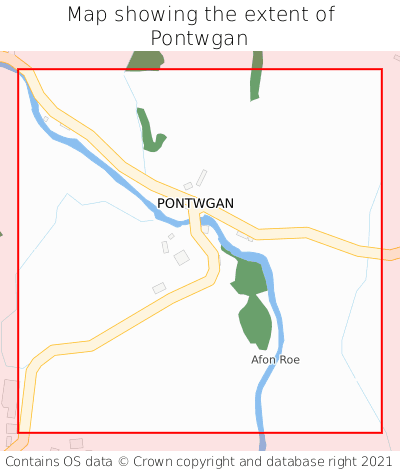 Map showing extent of Pontwgan as bounding box