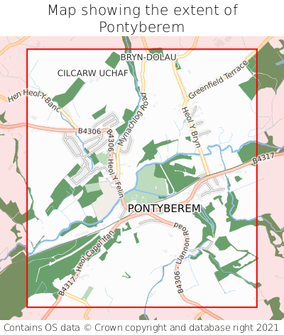 Map showing extent of Pontyberem as bounding box