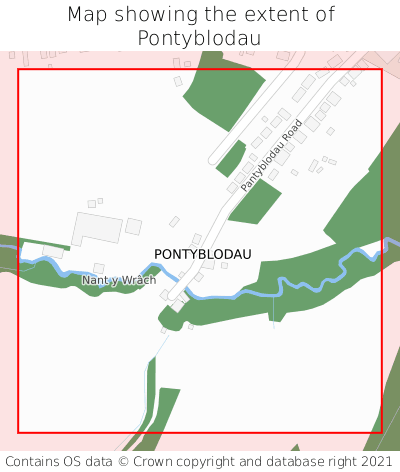 Map showing extent of Pontyblodau as bounding box
