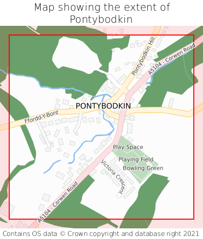 Map showing extent of Pontybodkin as bounding box