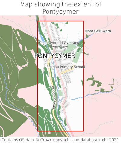 Map showing extent of Pontycymer as bounding box