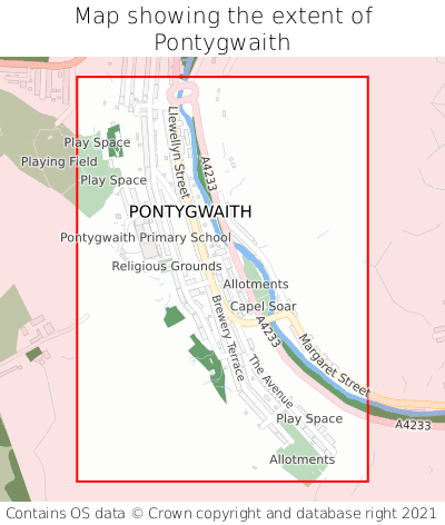 Map showing extent of Pontygwaith as bounding box