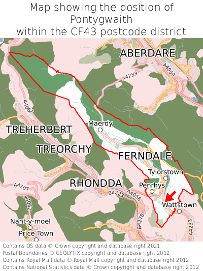 Map showing location of Pontygwaith within CF43