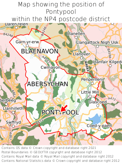 Map showing location of Pontypool within NP4