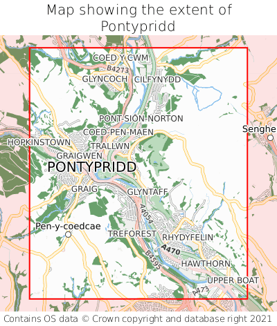Map showing extent of Pontypridd as bounding box