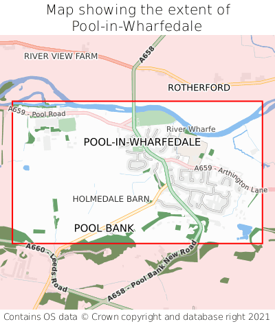 Map showing extent of Pool-in-Wharfedale as bounding box