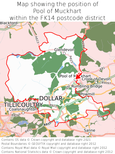 Map showing location of Pool of Muckhart within FK14