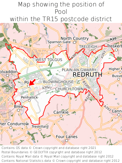 Map showing location of Pool within TR15