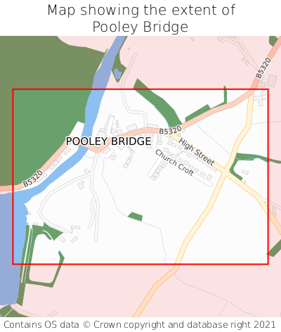 Map showing extent of Pooley Bridge as bounding box