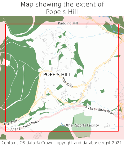 Map showing extent of Pope's Hill as bounding box