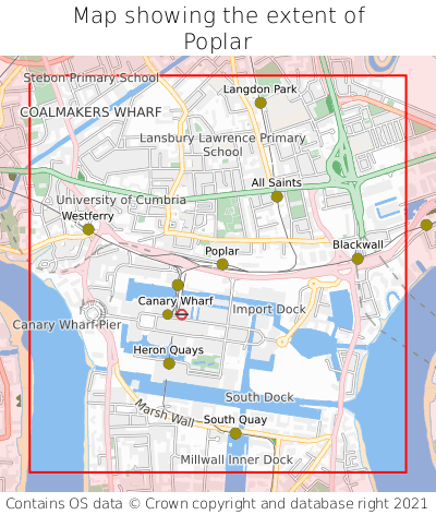 Map showing extent of Poplar as bounding box