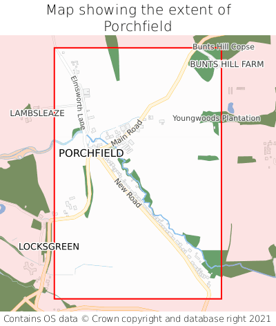 Map showing extent of Porchfield as bounding box