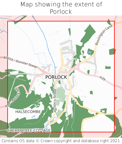 Map showing extent of Porlock as bounding box