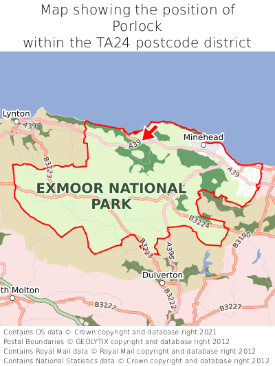 Map showing location of Porlock within TA24
