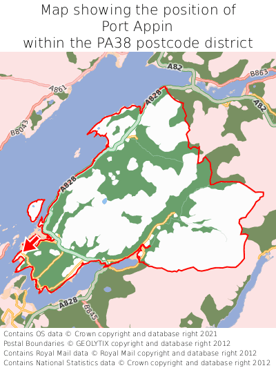 Map showing location of Port Appin within PA38