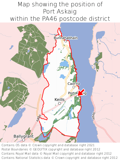 Map showing location of Port Askaig within PA46