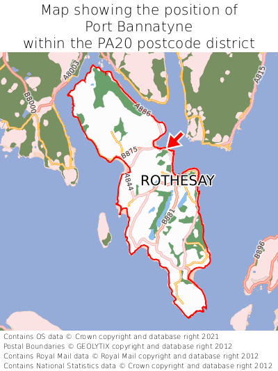 Map showing location of Port Bannatyne within PA20