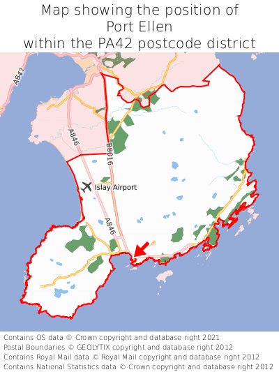 Map showing location of Port Ellen within PA42