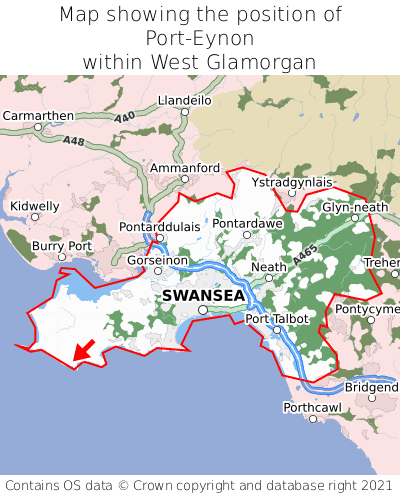 Map showing location of Port-Eynon within West Glamorgan