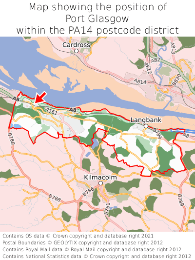 Map showing location of Port Glasgow within PA14