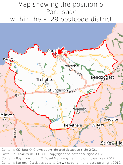 Map showing location of Port Isaac within PL29