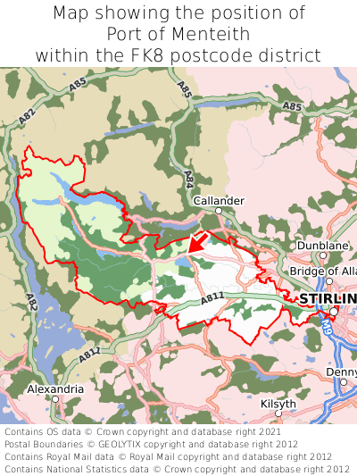 Map showing location of Port of Menteith within FK8