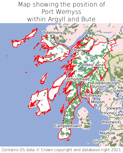 Map showing location of Port Wemyss within Argyll and Bute