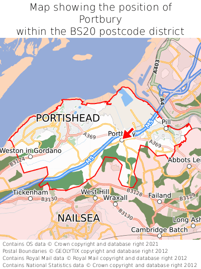Map showing location of Portbury within BS20