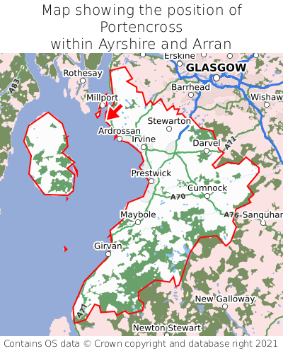 Map showing location of Portencross within Ayrshire and Arran