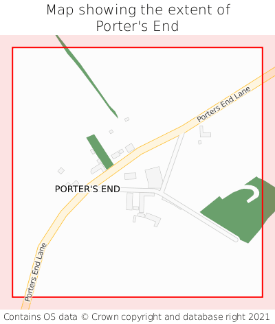 Map showing extent of Porter's End as bounding box