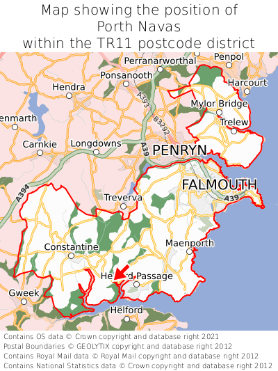 Map showing location of Porth Navas within TR11