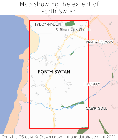 Map showing extent of Porth Swtan as bounding box