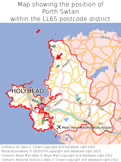 Map showing location of Porth Swtan within LL65