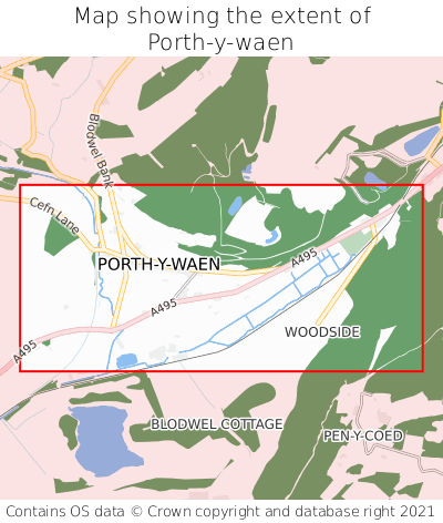 Map showing extent of Porth-y-waen as bounding box