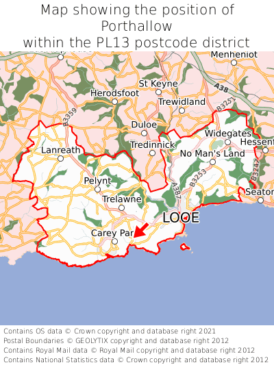 Map showing location of Porthallow within PL13