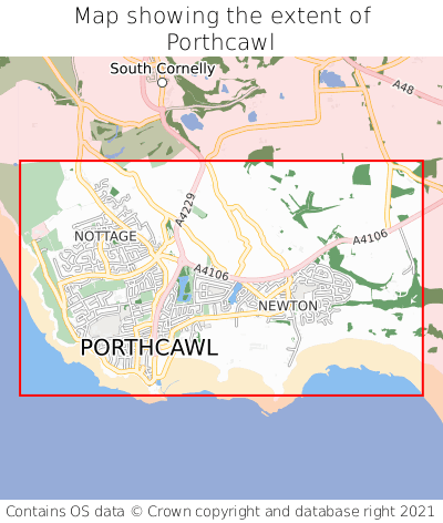 Map showing extent of Porthcawl as bounding box