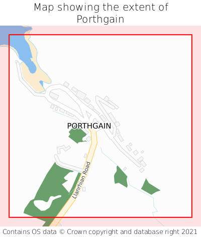 Map showing extent of Porthgain as bounding box