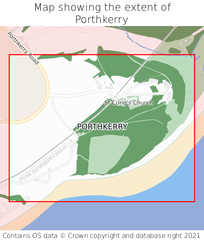 Map showing extent of Porthkerry as bounding box