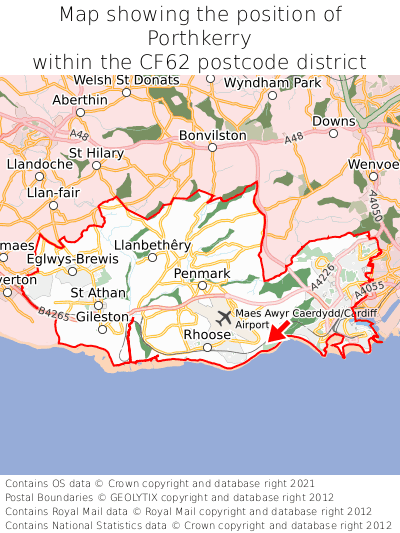 Map showing location of Porthkerry within CF62