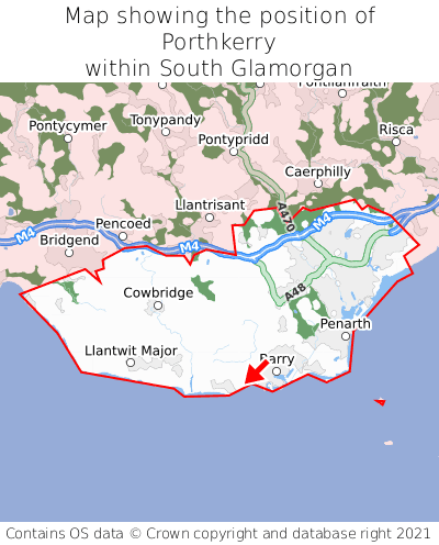 Map showing location of Porthkerry within South Glamorgan