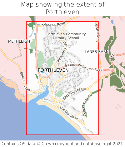Map showing extent of Porthleven as bounding box