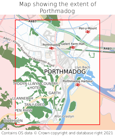 Map showing extent of Porthmadog as bounding box