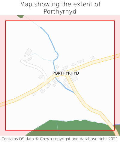 Map showing extent of Porthyrhyd as bounding box