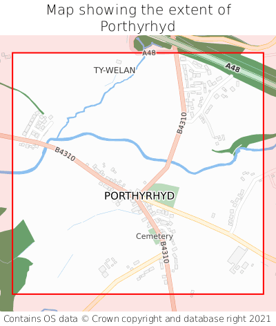 Map showing extent of Porthyrhyd as bounding box