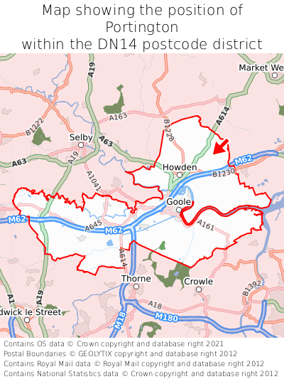 Map showing location of Portington within DN14