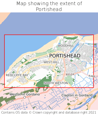 Map showing extent of Portishead as bounding box